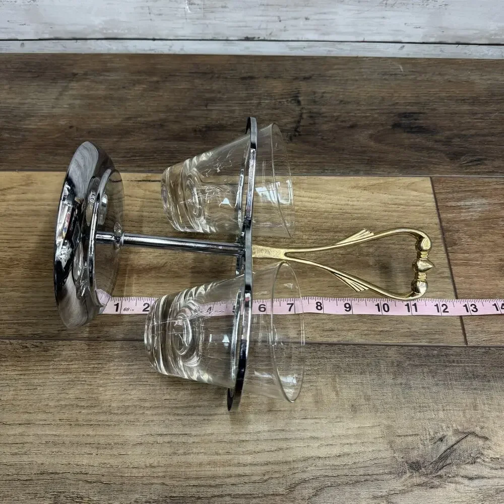 Vintage Kromex Chrome & Brass 3 Piece Condiment Caddy, Handle